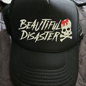 Beautiful Disaster Trucker Snapback Ballcap Hat Bow Skull NWOT